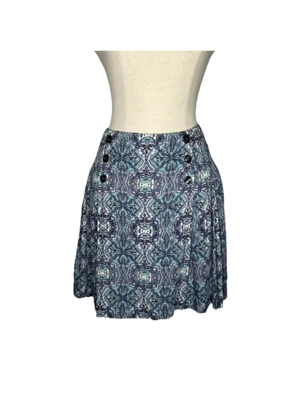Free People Boho Blue Printed Lovers Lane Blue Mini Skirt in Ash Combo Size 12